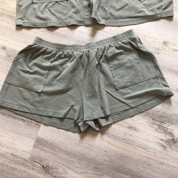 Heyson Sage Green French Terry Cloth Shorts Set Size 1XL Button Down Oversized - Picture 11 of 12